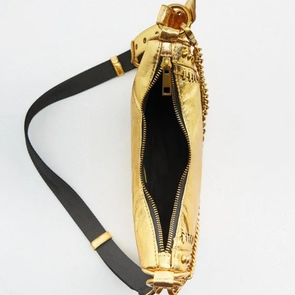 Zara Metallic Gold Chain-Accent Crossbody Bag - Picture 5 of 6